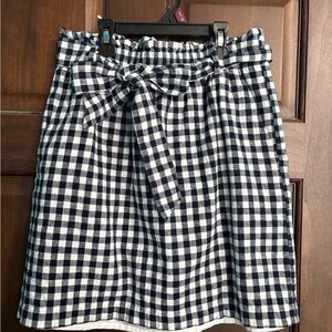 J. Crew Navy and White Gingham Tie-Waist A-Line Skirt